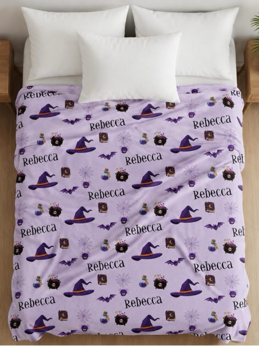 Personalized 'Rebecca' Purple Halloween Witch Blanket